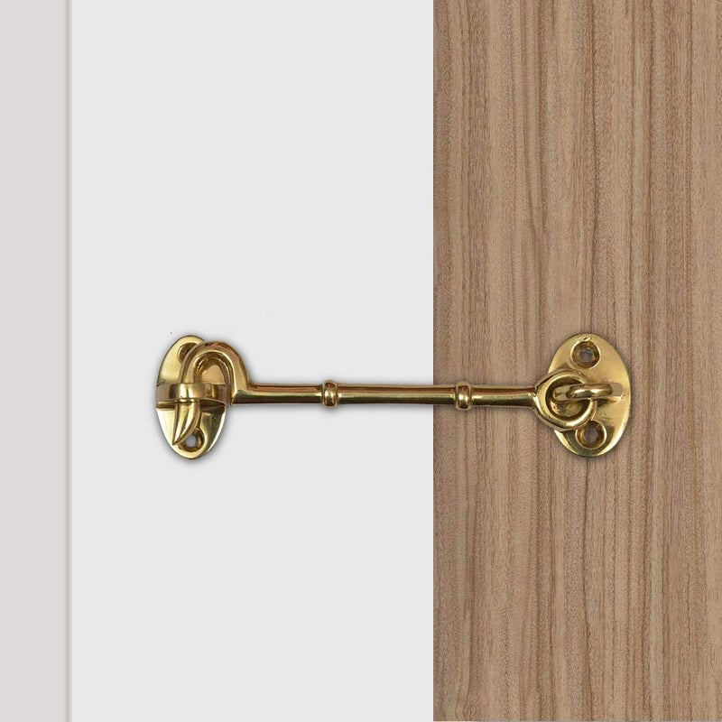 A29 Set of 2 Cabin Hook, 4 3/4 Inches, Iron Eye Latch, Cabin Door Gate Latches, Window Sash Catch Hook Lock, Polished Lacquered Finish - Image 1
